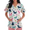 Women's V-neck Printed Short-sleeved Work Clothes With Side-slit Pockets And Uniforms