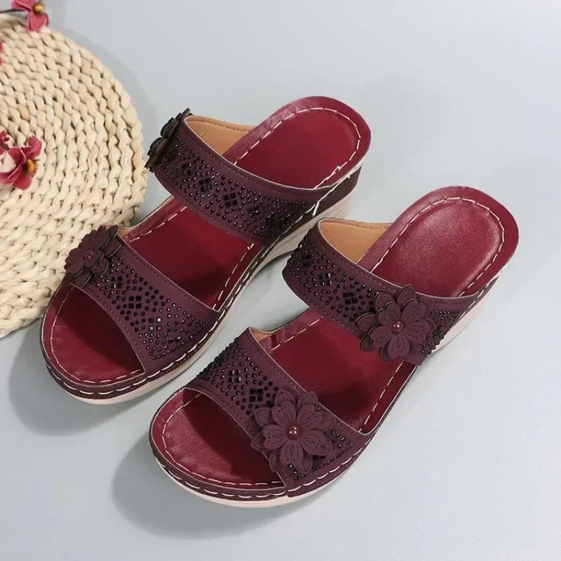 2025 Summer Women Wedge Sandals Premium Orthopedic Open Toe Sandals Vintage Anti-slip Leather Casual Female Platform Retro Shoes