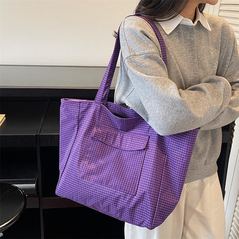 Women Plaid Top Handle Bag Textured Casual and Simple Design Shoulder Bag Large Capacity Casual Tote Bag for Travel School Work
