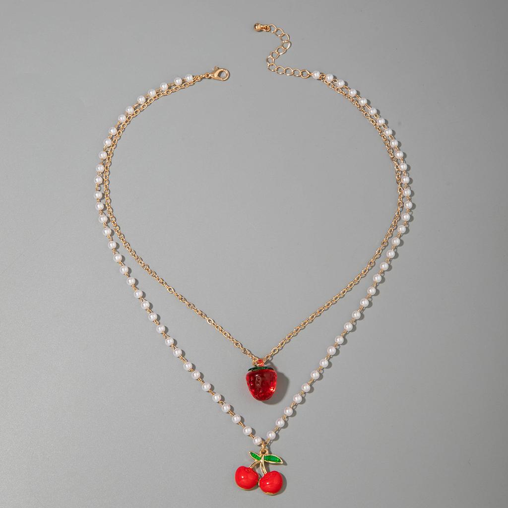 JMXD Women’s Faux Pearl Cherry Fruit Collarbone Necklace, Trendy Bestseller Premium Elegant Minimalist Fashion Versatile Gift for Her