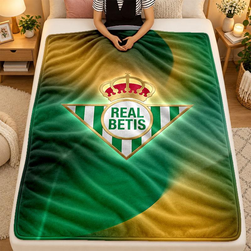 Flannel BlanketReal Betis Football Warm Soft Throw Blanket for Indoor Sofa Bed Living Room Use