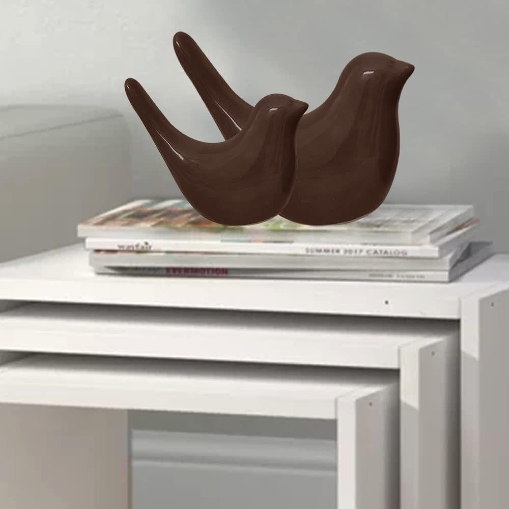 Creative Brown Glossy Ceramic Birds Figurines Home Decorations Accessories Party (Pack of 2, Brown)