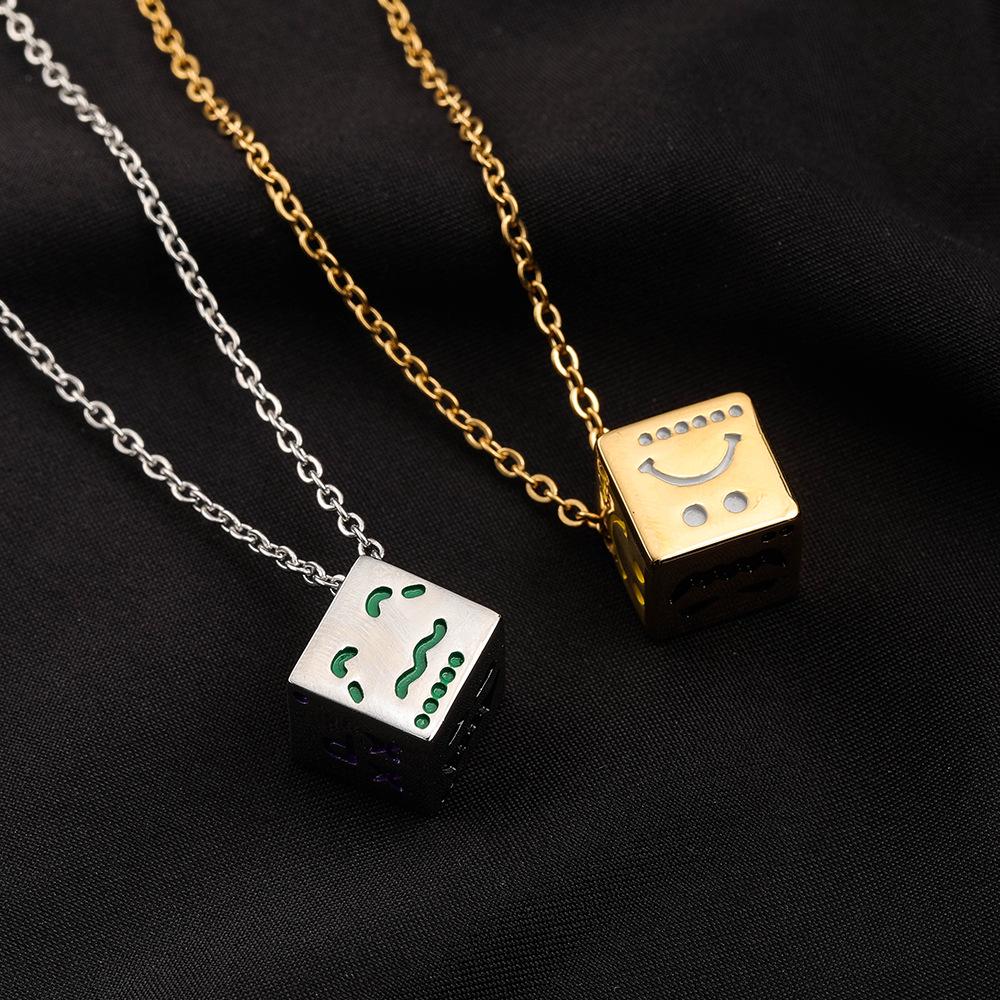 

Trendy European & American Hip-Hop Dice Emoji Necklace for Men & Women - Cold Style, Long Sweater Chain for Autumn & Winter