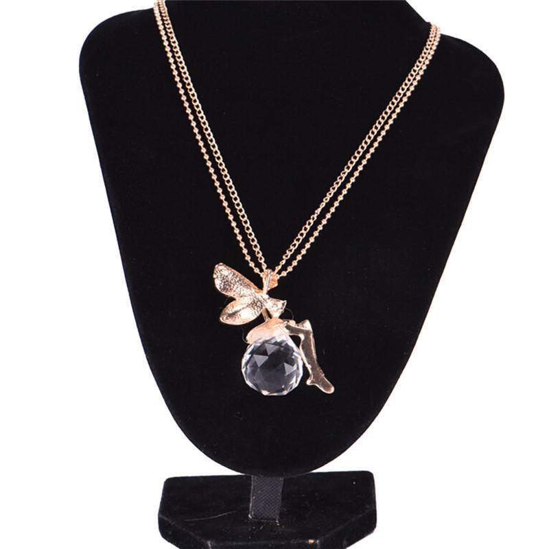Fashion Women Fairy Angel Wing Crystal Pendant Long Chain Sweater Necklace Gift Fashion Women Fairy Angel Wing Crystal Pendant Long Chain Sweater Necklace Gift