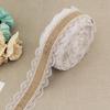 2Meter/Lot 25mm Natural Jute Burlap Hessian Lace Ribbon with White Lace Trim Edge Rustic Vintage Wedding Centerpieces Decor