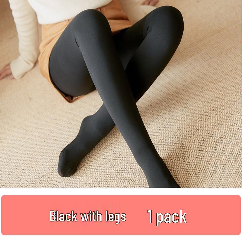 Women's Nude Fleece-Lined Pantyhose: Bare Leg Look, Footed, Autumn/Winter Style, Imitation Nylon One-Piece.
