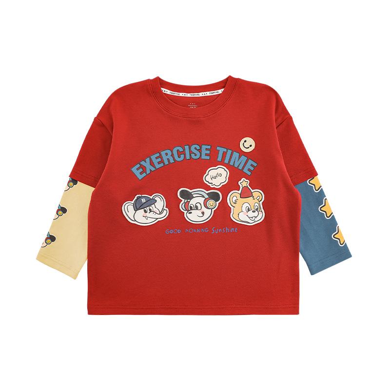 Футболка Wulibuyi Boys  Long-Sleeve Cartoon Contrast Color Two-in-One - весенний модный тренд 80 cm