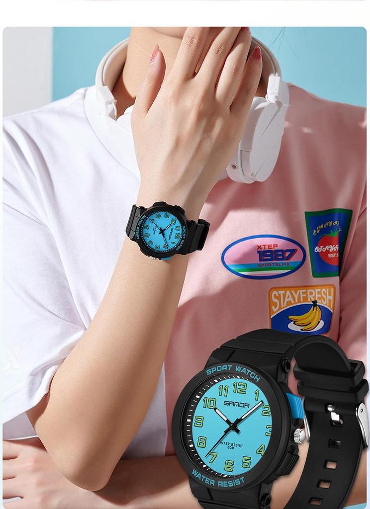 Sanda Trendy Luminous Waterproof Quartz Watch for Teens - Simple, Versatile Pointer Style.