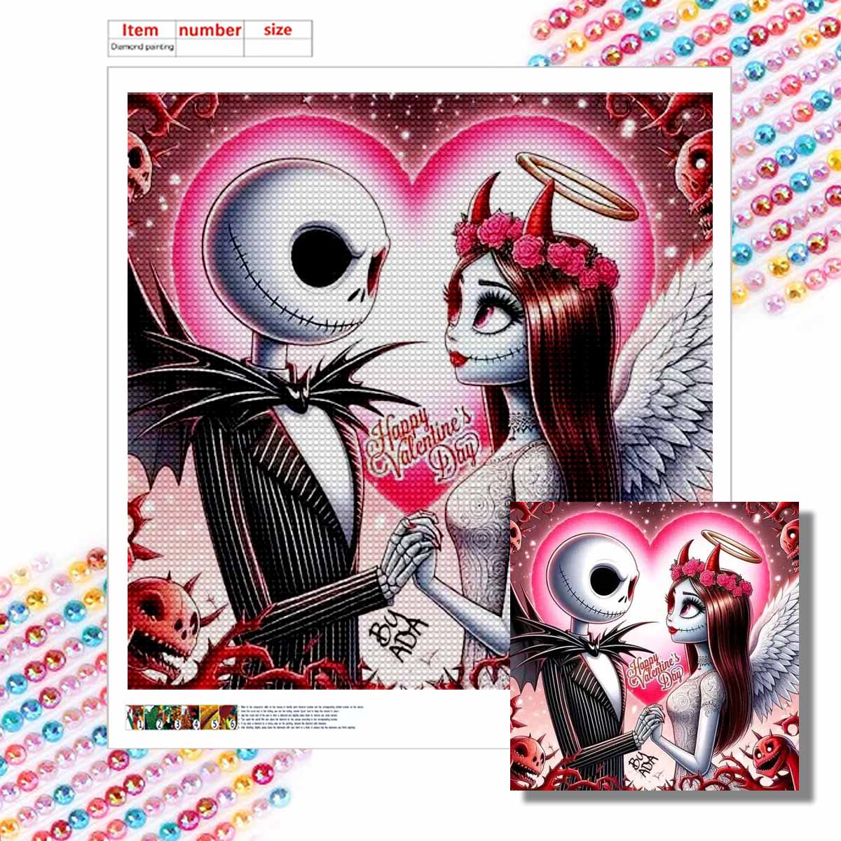 

Набор для 5D алмазной вышивки своими руками, Влюбленный скелет, Взрослый начинающий 5D Круглый алмаз Вышитая кристальная мозаика, Подходит для домашней настенной обстановки Round 20x20cm