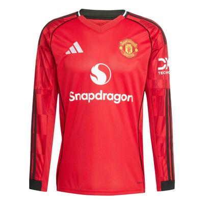 Maglia da Calcio Manchester United 25/26 Casa Aeroready Versione Fan Vestibilità Slim Scollo a V Manica Lunga Uomo Top JP3037