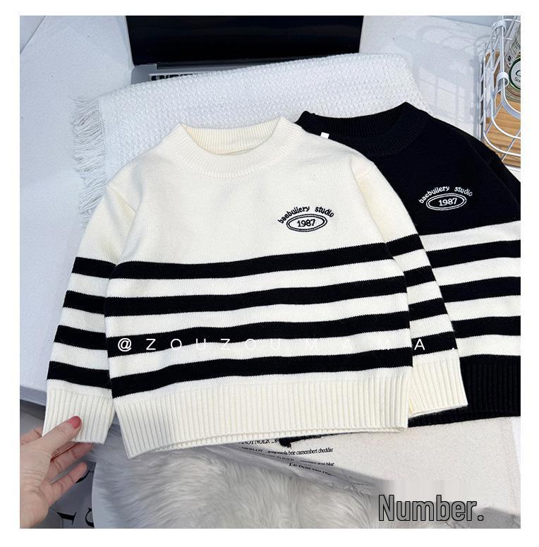 Striped Knit Sweater for Boys - Cozy Autumn/Winter 2025 Korean Style Pullover