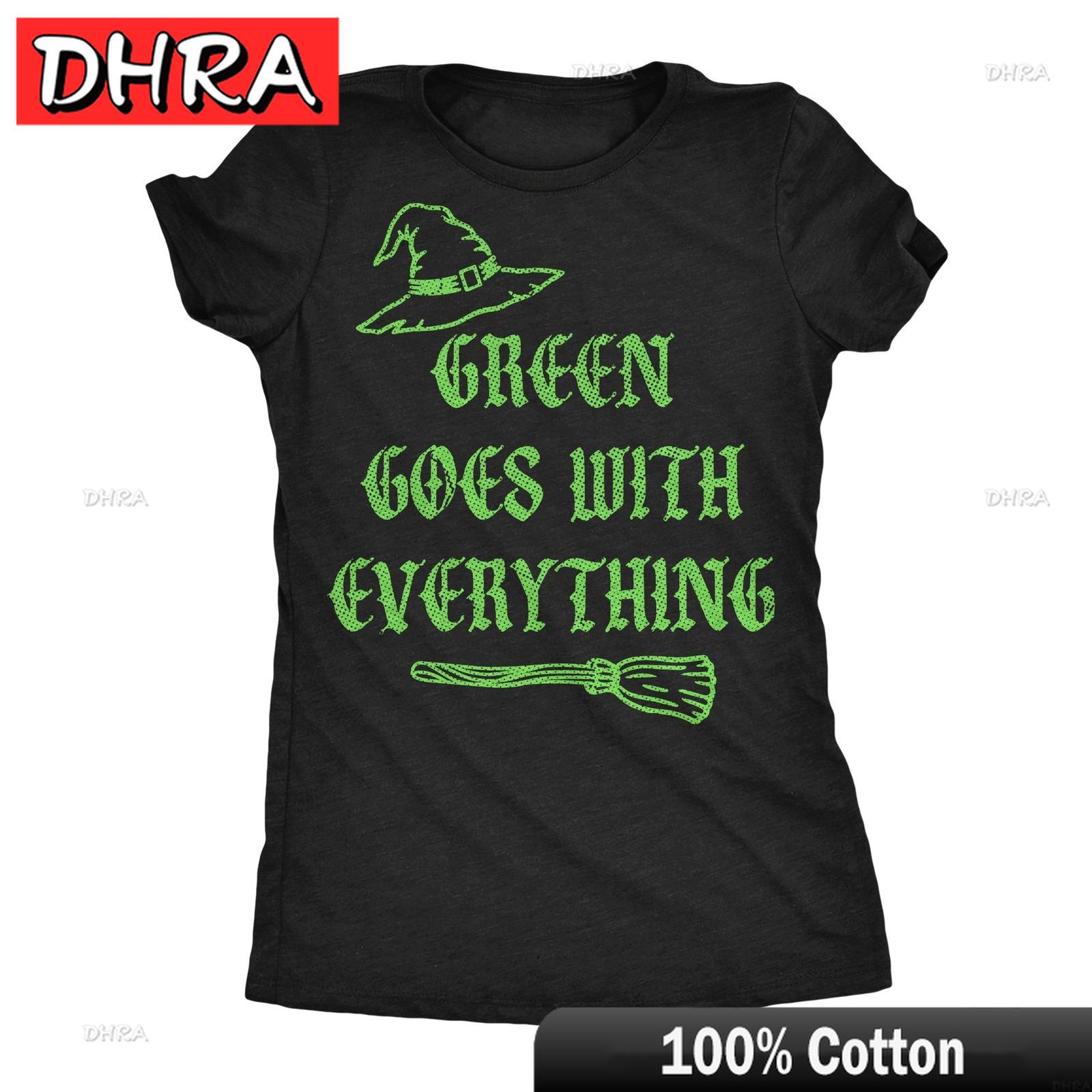 Womens Funny T Shirts Green Goes with Everything Sarcastic Halloween Graphic Boho Crew Neck Tee Grunge Retro Aesthetic Trendy S