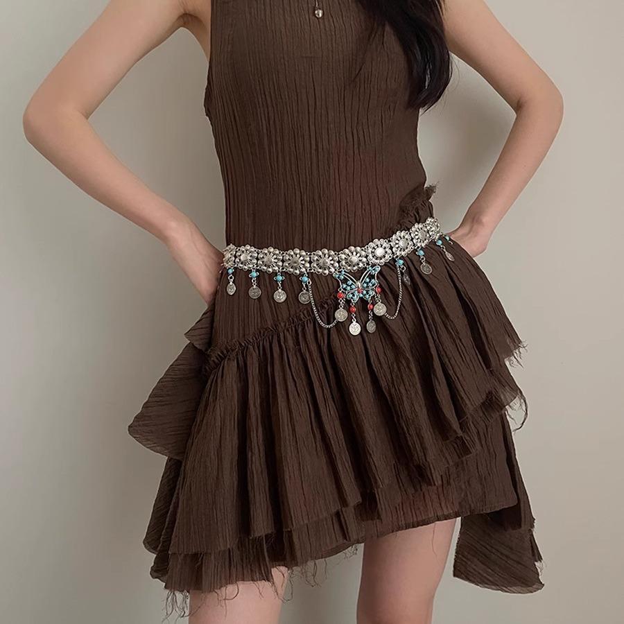 Metal Star Butterfly Waist Chain Women'S Dress Premium Bohemian Belt Silver