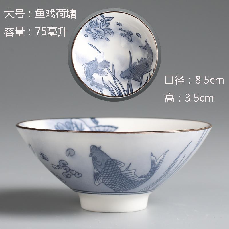 70ml Ceramic Large Master Tea Cup Blue and White Porcelain Kung Fu Tea Cup Douli Tea Bowl Personal Home Use Cup
