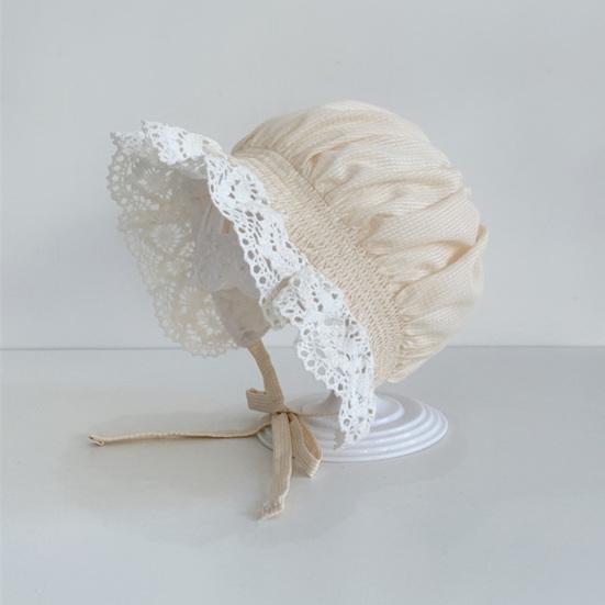 Newborn Baby Hat Lace Brim Rounded Top Solid Color Lace-up Beanie Hat Sun-Protection Accessories Cute Infant Cotton Bonnet Summer