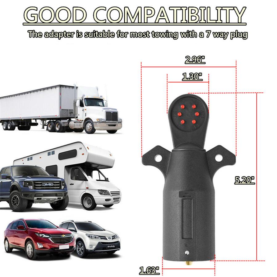 7-Way Car Truck Blade Wiring Circuit Tester Trailer LED Connector Plug Pin Round