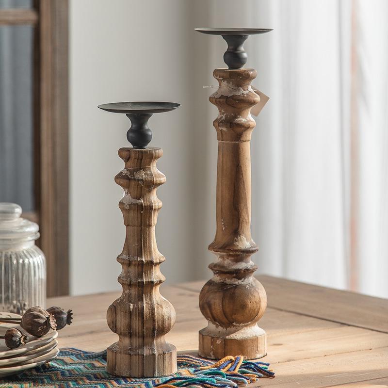 Vintage Candle Holder Wooden Candles Holders Luxury Elegant Candlestick Aesthetic Decorative Candlesticks Table Decorations