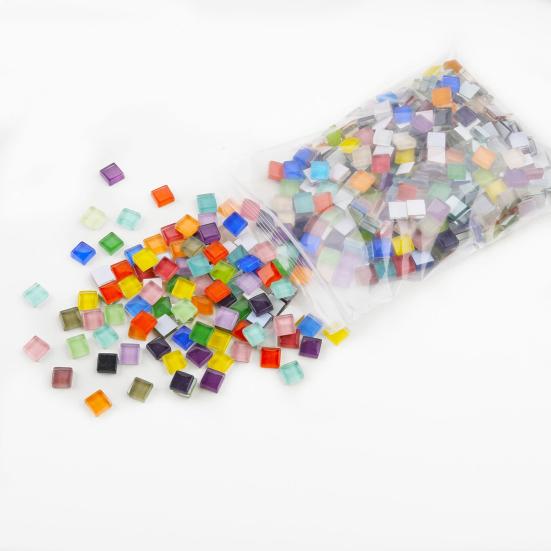 Mosaico de colores surtidos, 100 g/bolsa, 1 x 1 cm, transparente, cuadrado, pequeño, para niños y adultos, manualidades hechas a mano, proyecto de decoración, pieza de vidrio