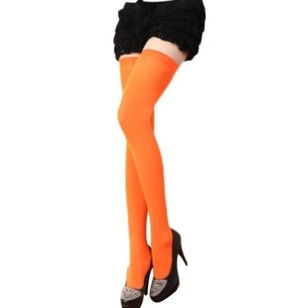 Calcetines largos sexys de color liso, negros y blancos, para mujer, por encima de la rodilla, hasta el muslo, cálidos, estilo Lolita