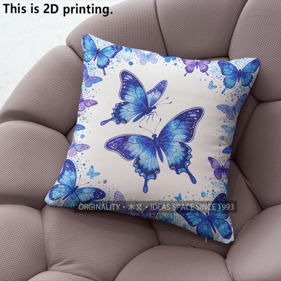 Blue Butterfly Print Square Throw Pillow Cases Pattern Cushion Cover Suitable For Sofa Bedroom Car Pillow Cover
