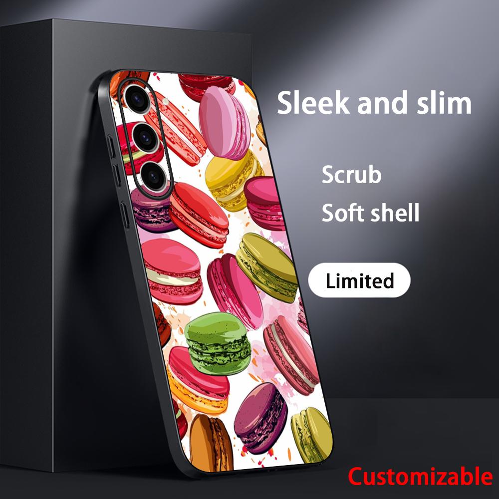 Macaron Cute Pink Girl Pattern Phone Case For Samsung Galaxy S26 S25 S24 S23 S22 S21 Plus Ultra Note20 Soft Black