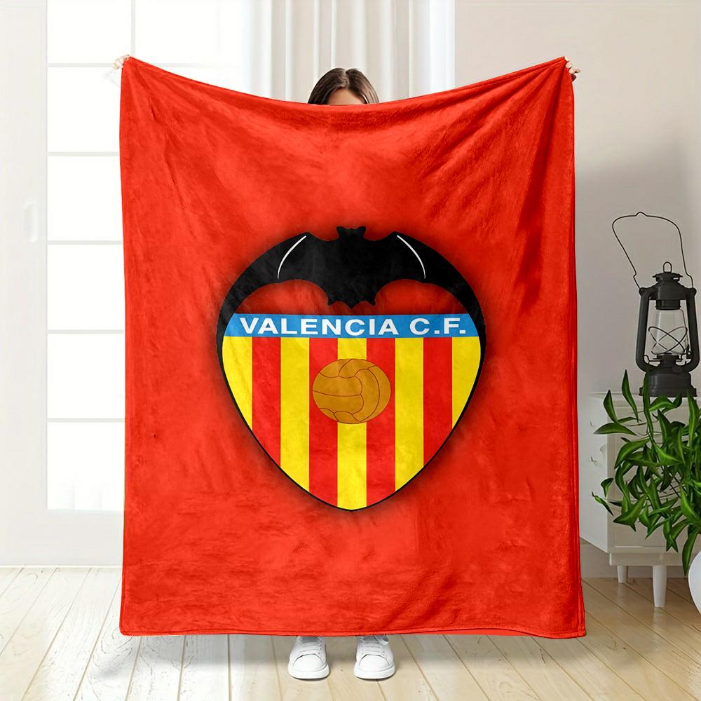 "Valencia C.F. Logo with Red Background" Patterned flannel blanket perfect for the bedroom living room, sofa, or a little nap
