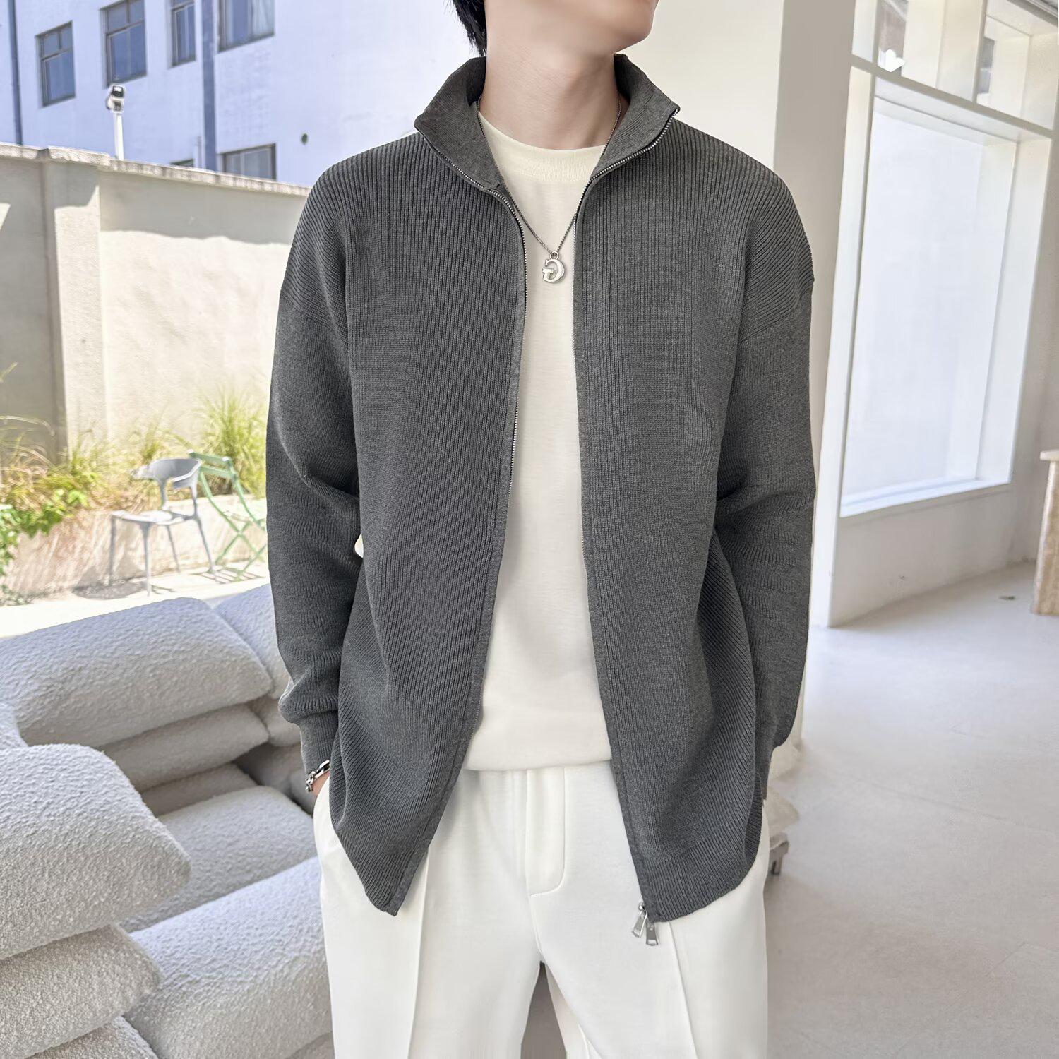 

Men s Trendy Korean Style Knit Zip-Up Cardigan - Lightweight Half-High Collar Sweater for Spring & Autumn XL сірий колір