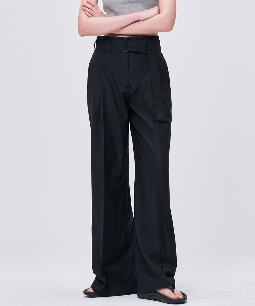 MALOUPE 2155 Single-Pleat Belted Wide Pants (Navy)