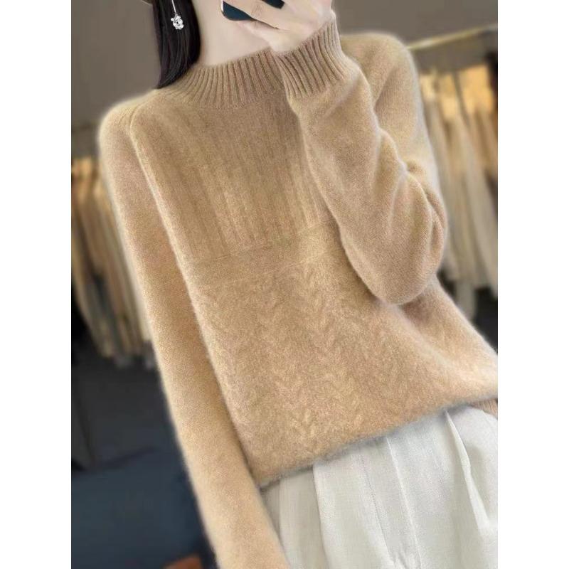 

Autumn and winter new women s semi-turtleneck inner with thickened jacquard pullover fashionable casual pink sweater knitted bottoming shirt average size