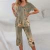 2 Piece Sets For Women Short Sleeve Top And Pants With Pockets Workout Soft Floral Print Sets