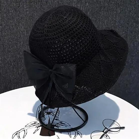 WTEMPO Elegant Mesh Bow Casual Summer Outdoor Sunscreen Hats Women's Solid Color Breathable Bow Wide Brim Sun Hats