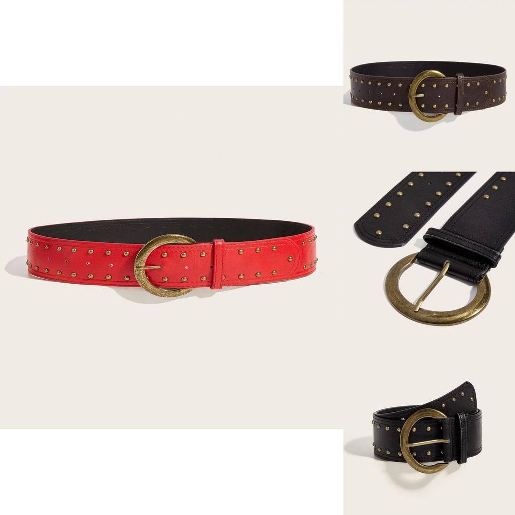 Punk Style Rivet Leather Belt With Alloy Buckle For Casual Fashion Accessories