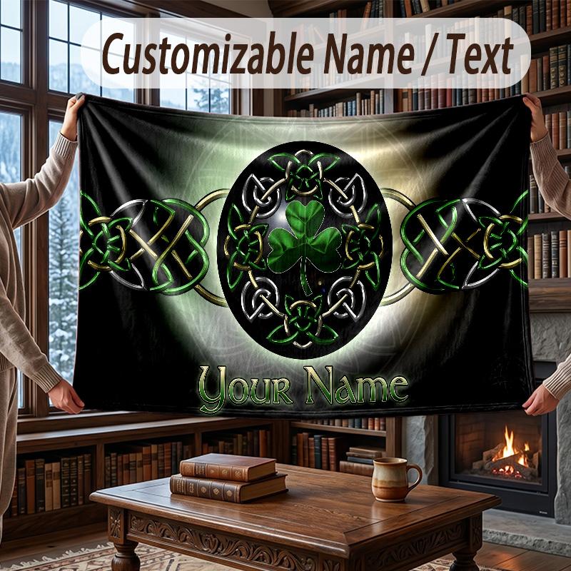 Custom Name Flannel Throw Blanket Celtic FC Pattern Warm Home Decoration