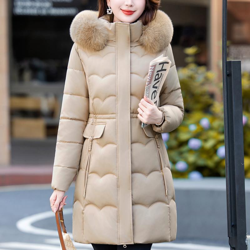 Mode Winterjacken Damen Lange Parkas Kapuze Kunstfellkragen Locker Dick Warm Damenmäntel