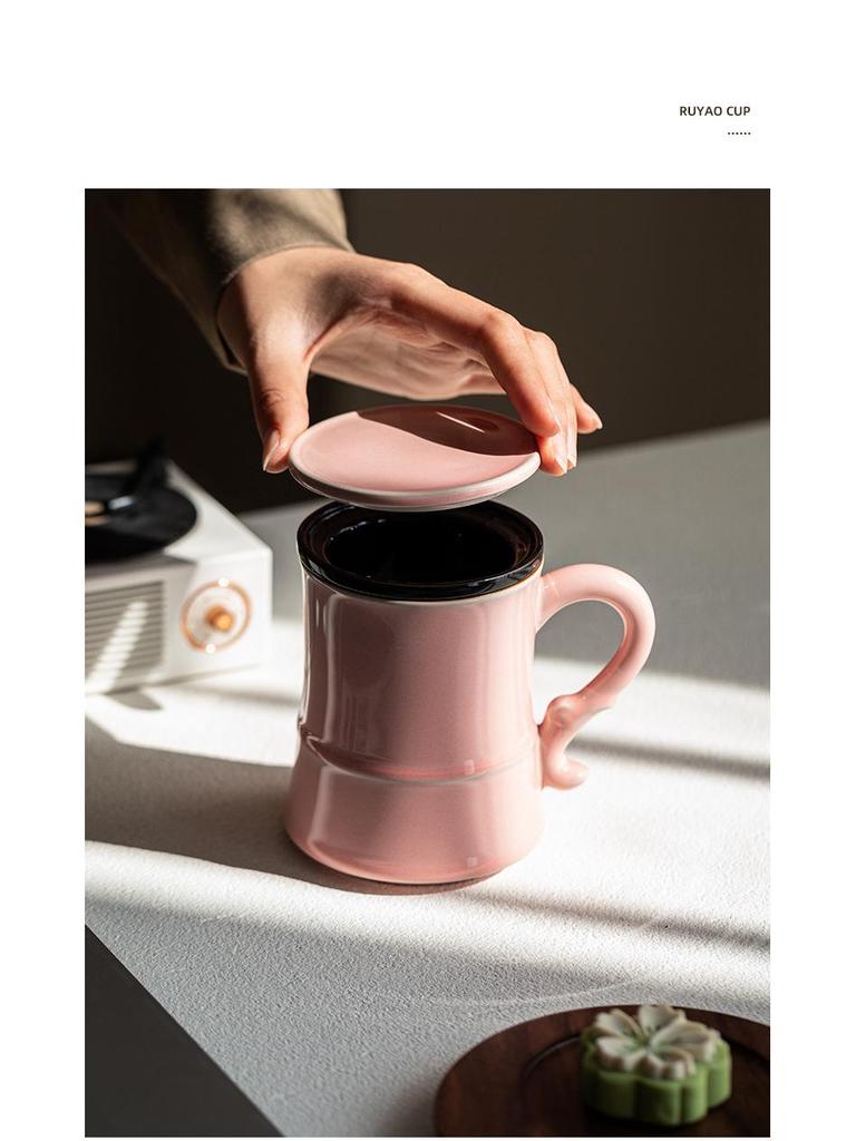 Elegant Pink Ladies Ceramic Mug - Tea & Water Separation, Perfect for Home, Office, or Personal Use