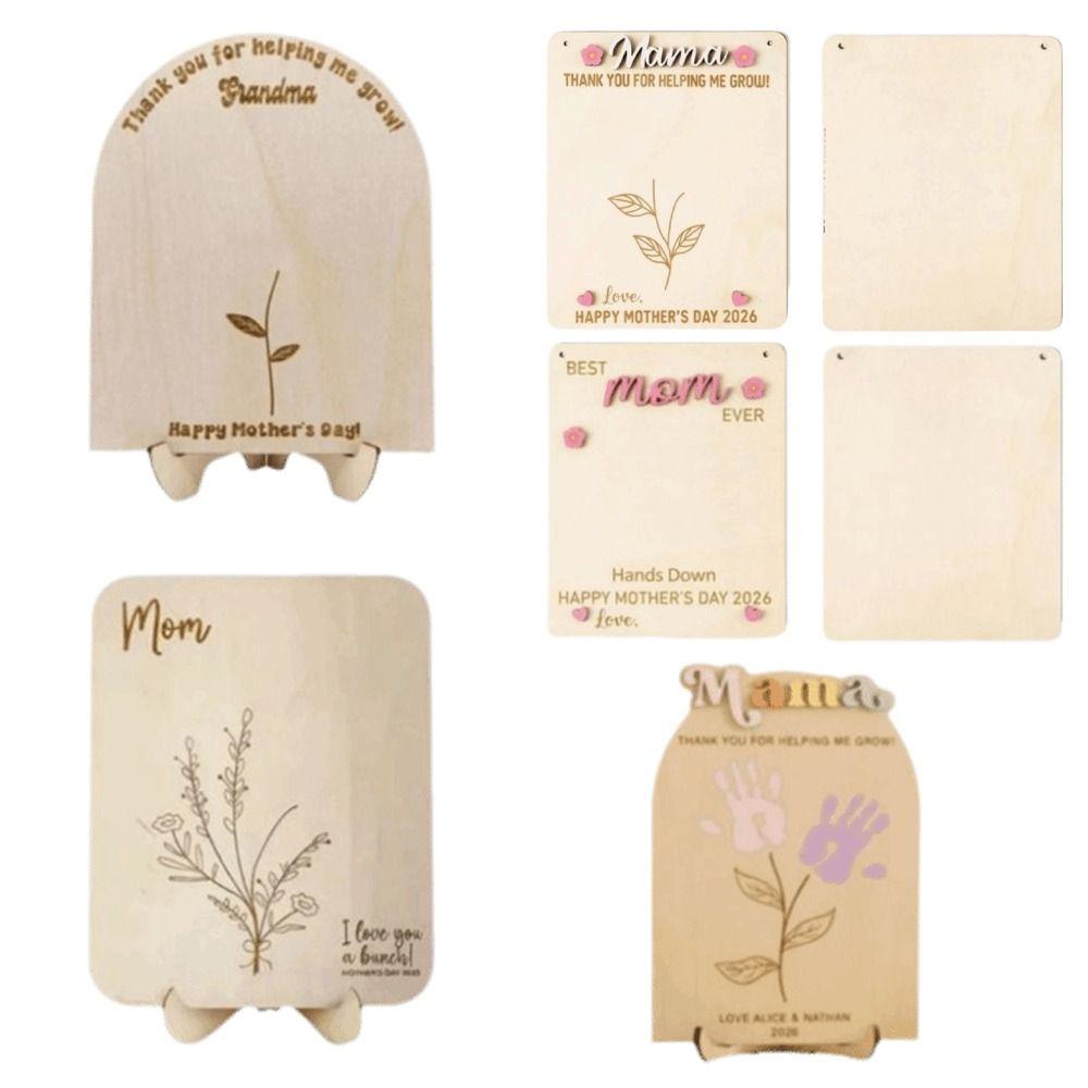 Handbemalte Muttertags-Plakette Ornament Geschenke für Mama DIY Handabdruck Schild 2D Flache Dekoration Holzblumen-Bastelarbeit Muttertag