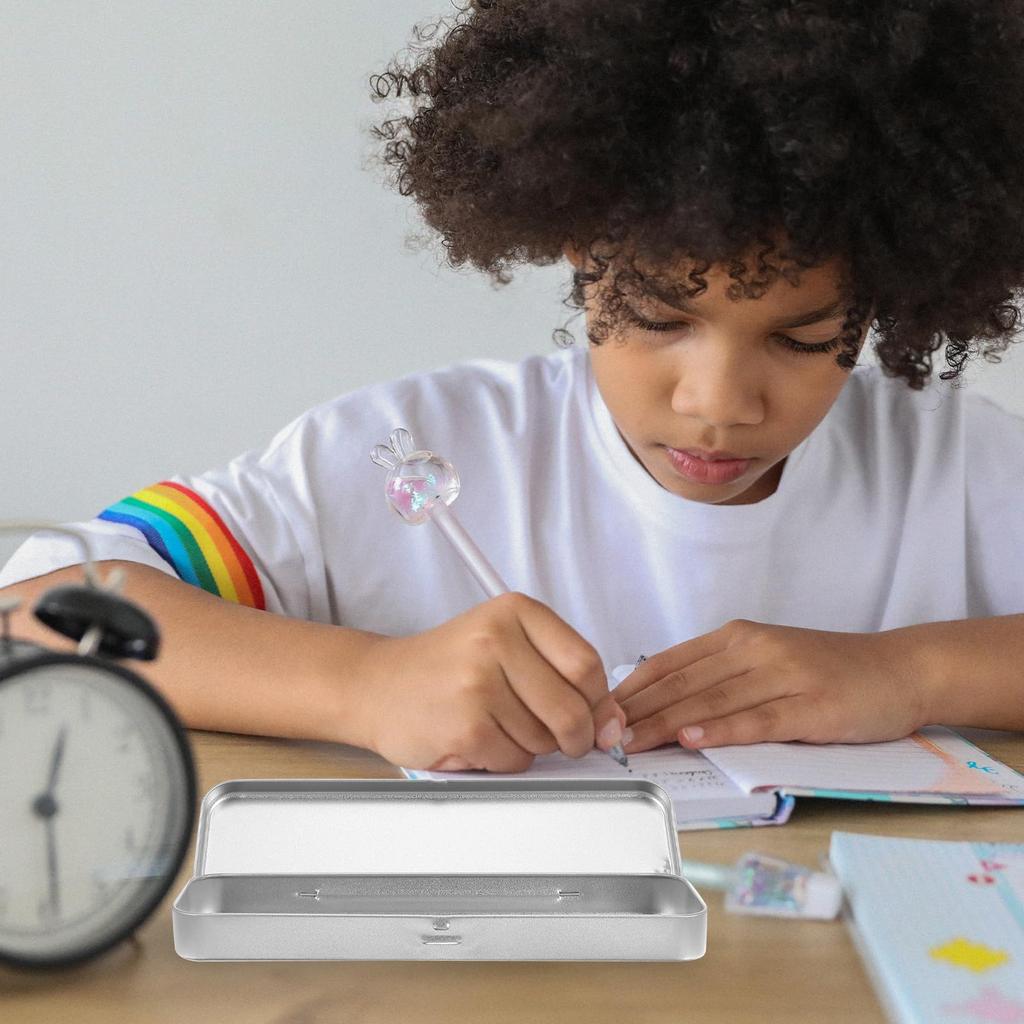 EXCEART Iron Pencil Case, Tinplate Rectangular Single-Layer Metal Pen Box, Simple Design for Students, Stationery Storage, 8.07" x 2.36" x 0.79