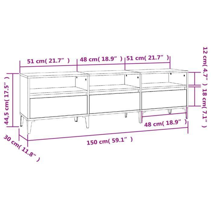 VidaXL Meuble TV gris béton 150x30x44,5 cm bois d'ingénierie 831921