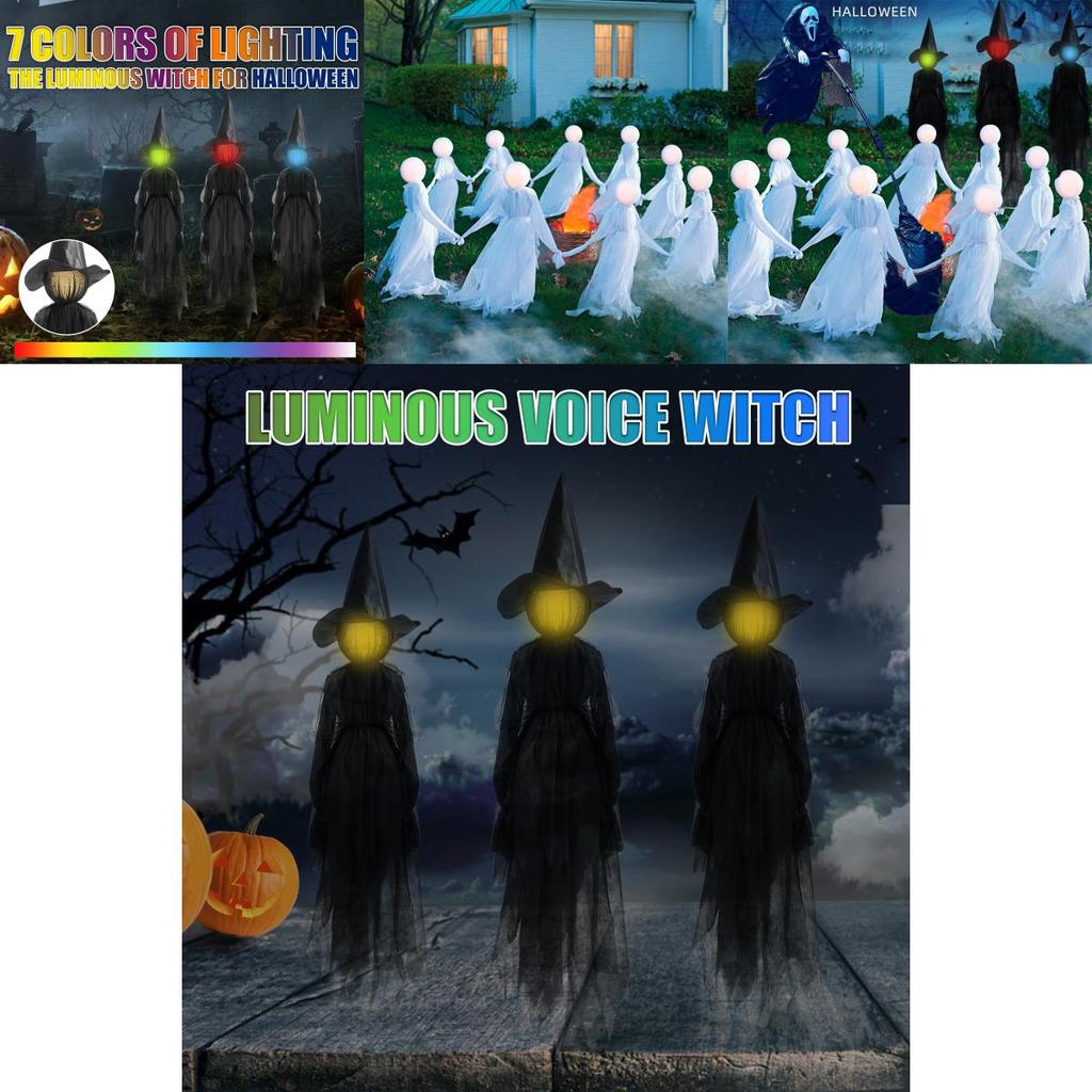 Enchanting Halloween Colorful Glowing Three Handheld Witches White Witch Ghost Decoration