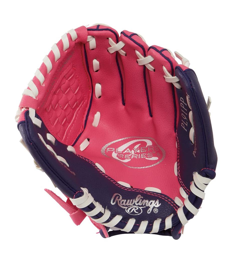 Rawlings US PLAYERS SERIES Toy with Training PL91PP-12/0 Kids' Glove, 9-inch, Right-Handed (Left-Handed) Ball, Pink/Purple