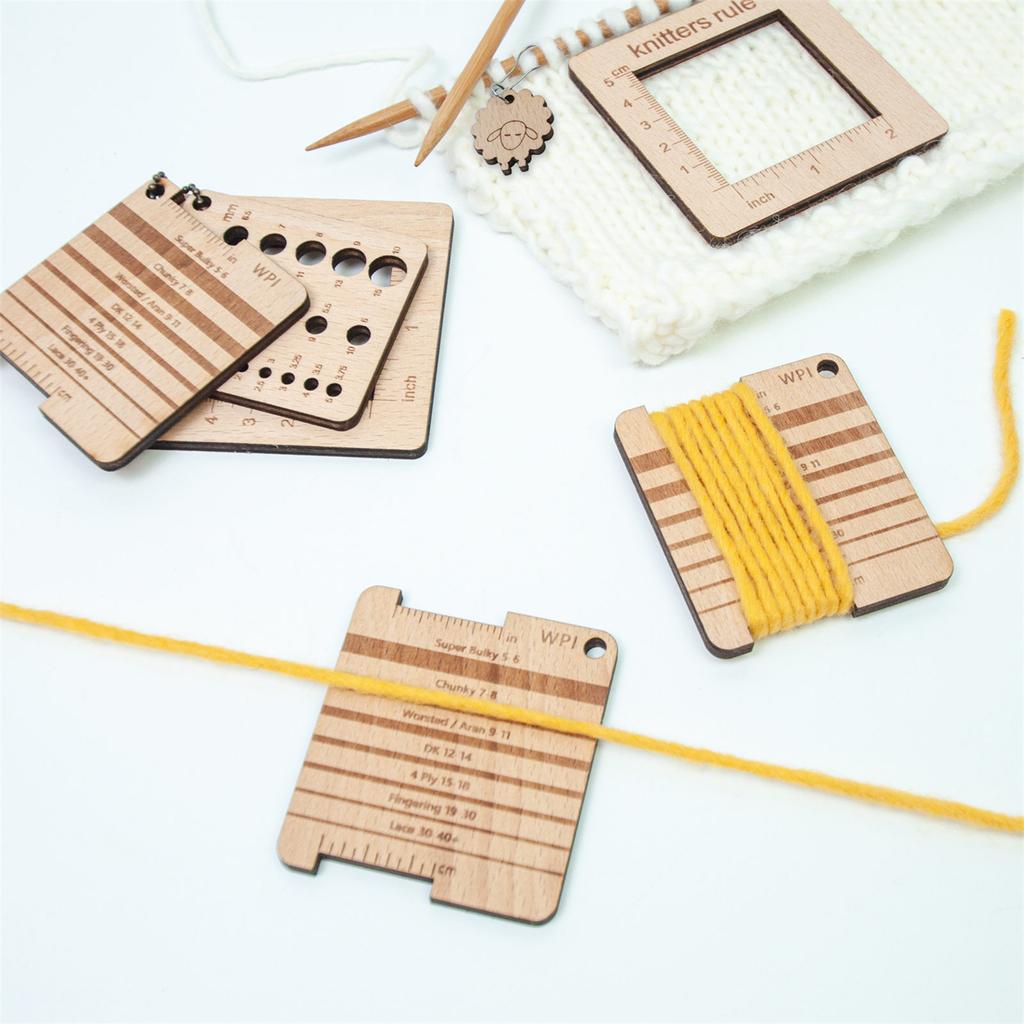 Wood Knitting Yarn Gauge Ruler Knitting Needle Gauge Knitting Ruler Tool Set for Measuring Knitting Crocheting Project