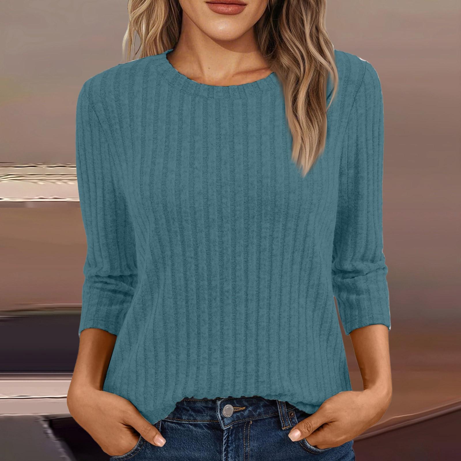 

Women s Fashion Casual O-neck Solid Color Three-quarter Sleeve T-shirt Women s Clothing M