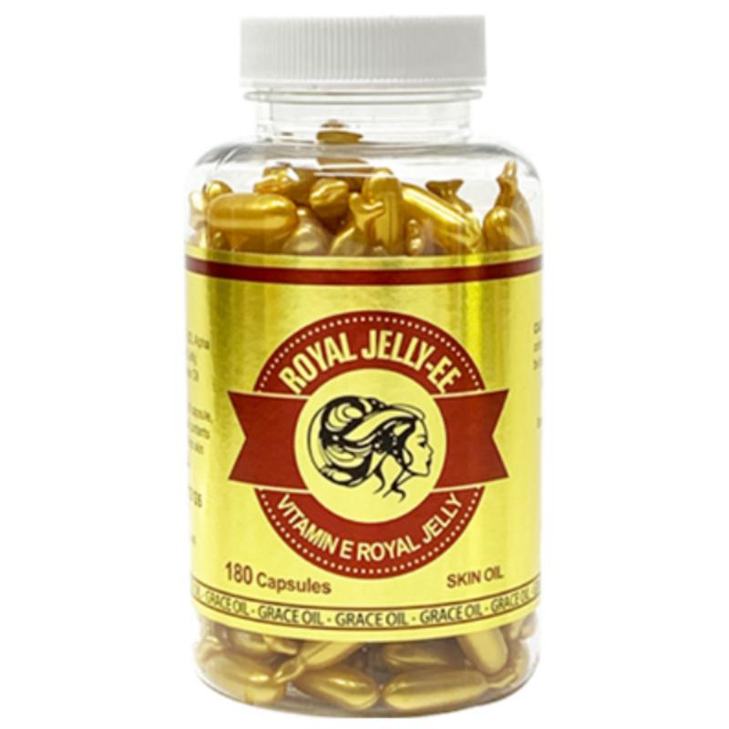 Grace E Oil Capsules 180 Capsules / Contains Royal Jelly / Skin Moisturizing & Radiance Face Oil, 180ml, 1 pcs