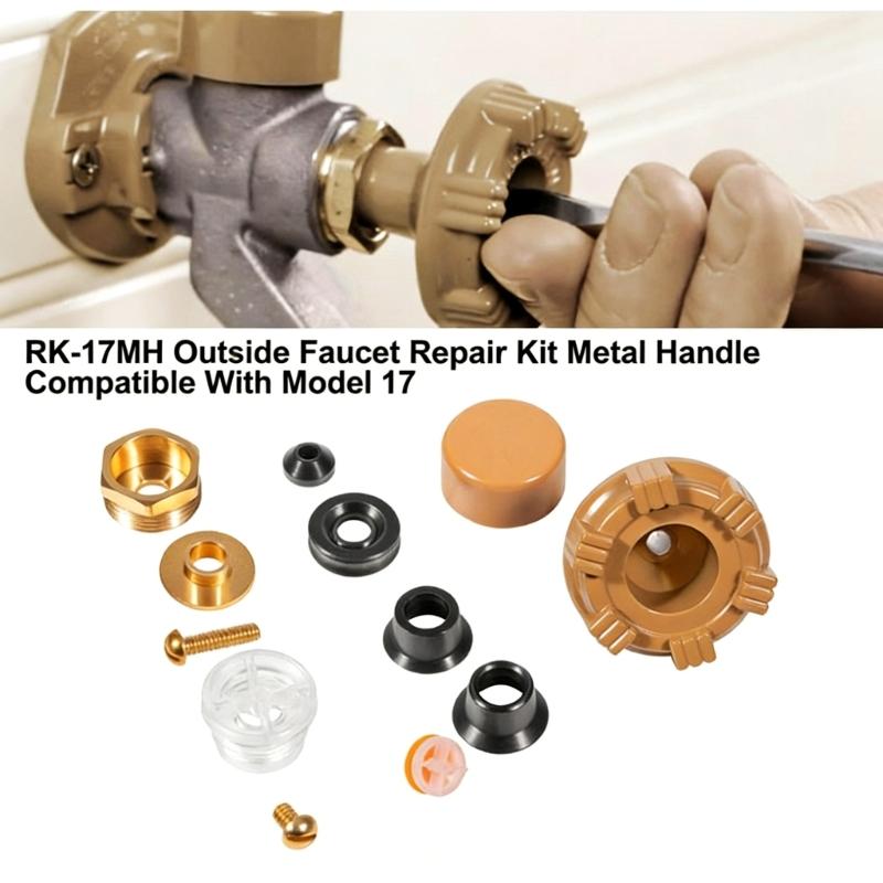 Outdoor Faucet Repair Kit with Metal Handle & Essential Replacement Parts Water Spigot Maintenance for Woodford Model 17