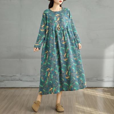 Μακρυμάνικο μεγάλο μέγεθος Βαμβακερό vintage floral νέο στα φορέματα για γυναίκες casual φαρδύ ανοιξιάτικο καλοκαιρινό φθινοπωρινό φόρεμα