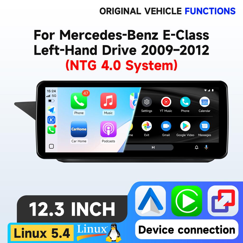 Hizpo 12.3'' Wireless CarPlay Android Auto Car Multimedia Screen For Mercedes-Benz E-Class Left-Hand Drive 2009-2012 NTG 4.0 Touch Display Airplay