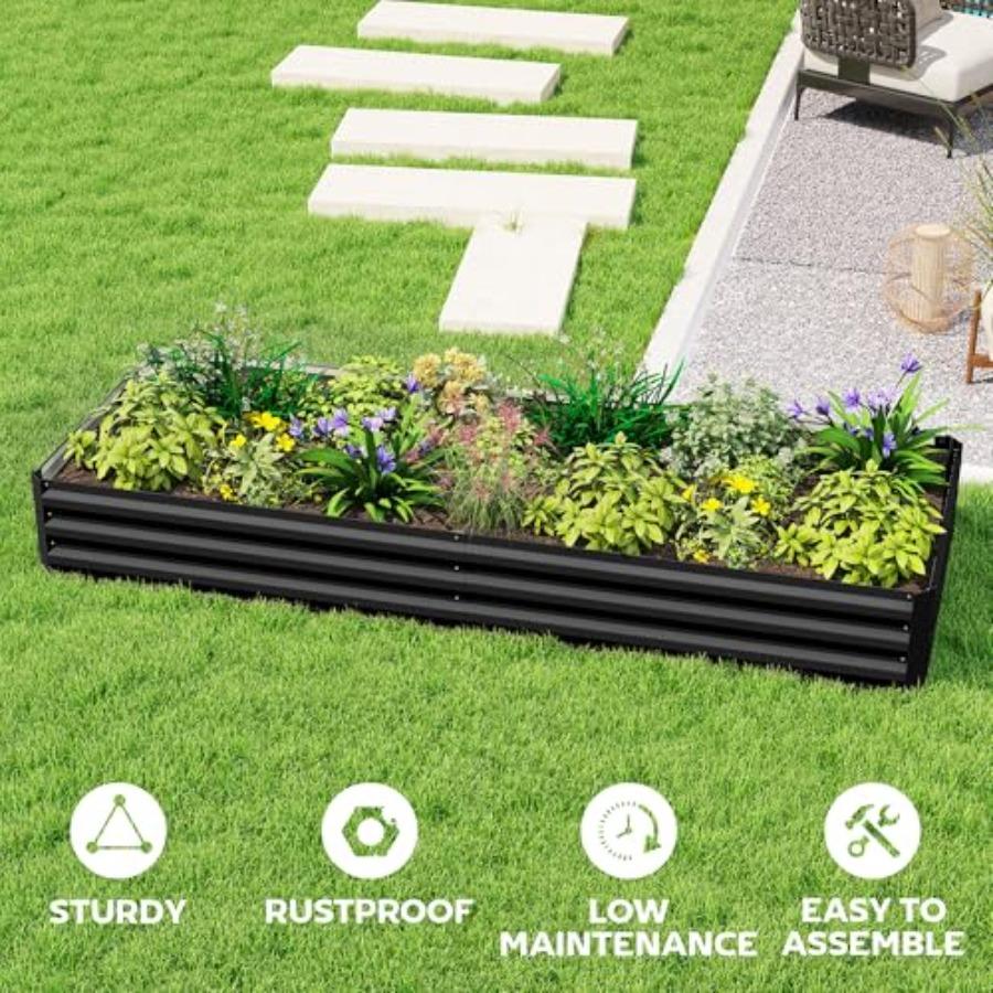 Galvanized Raised Garden Bed 8' X 3' X 1' Metal Planter Box for Growing Vegetables Flowers Herbs Succulents Black