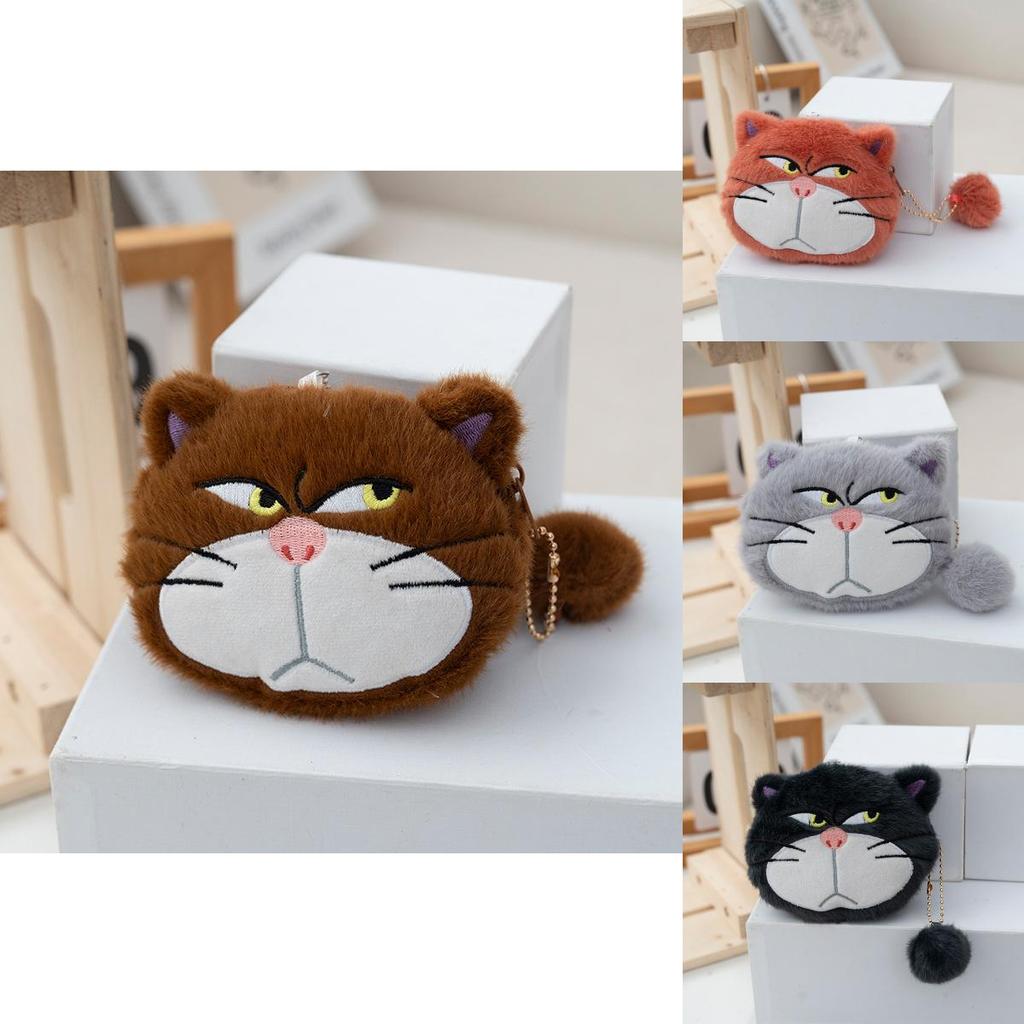 Cat Plush Keychain Wallet With Long Plush Fur For Coins And Earphones