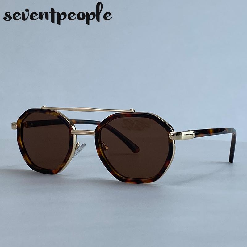 Classic Steampunk Octagon Sunglasses Women  Luxury Brand Vintage Polygon Double Beam Sun Glasses For Ladies Punk Eyewear