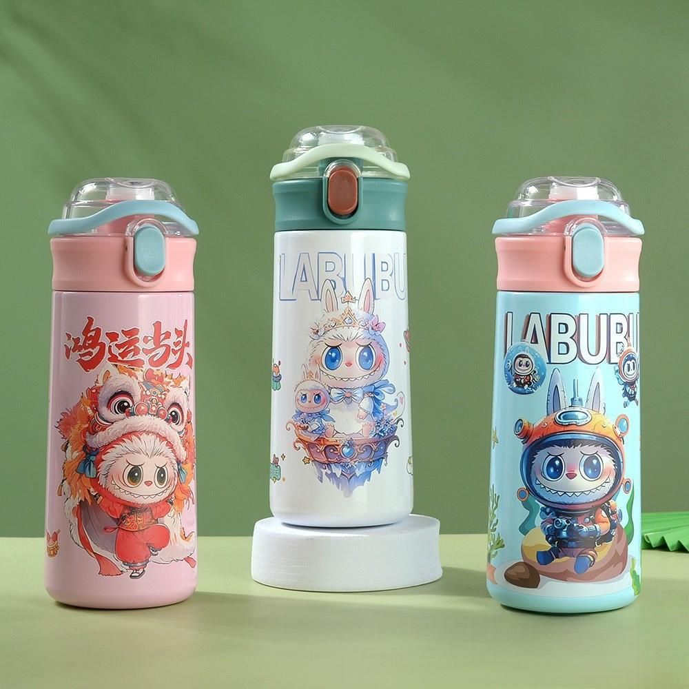 Labubu Cartoon Stainless Steel Thermal Insulation Water Cup Carter Cup with Handle Double Drink Bouncing Cup Pea Cup